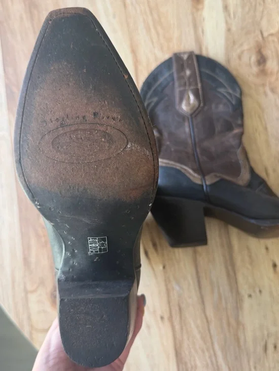 Two-Tone Leather Cowboy Boots - Brown & Black - Picture 2 of 5